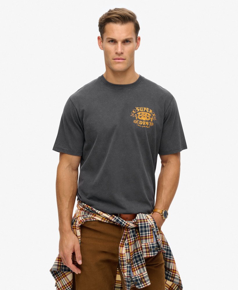 camiseta folgada com estampa de motociclista rock na cor preta light viper.