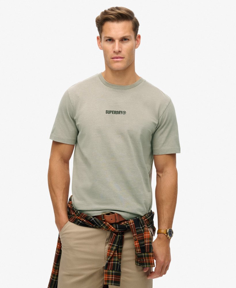 camiseta folgada com estampa de micro logo em tecido slub bege escuro.