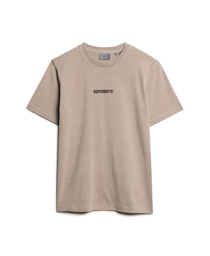 camiseta folgada com estampa de micro logo em tecido slub bege escuro.