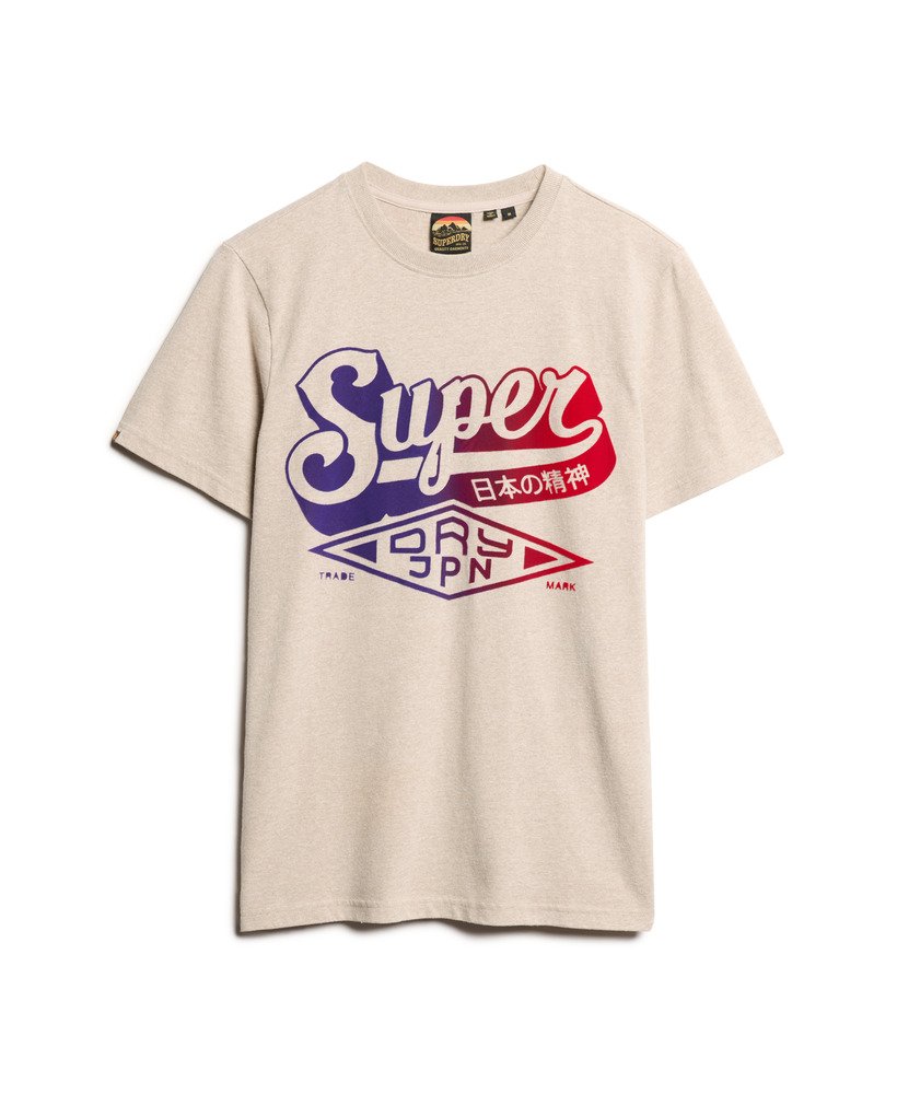 camiseta com estampa degradê flocada na cor bege mesclado lavin