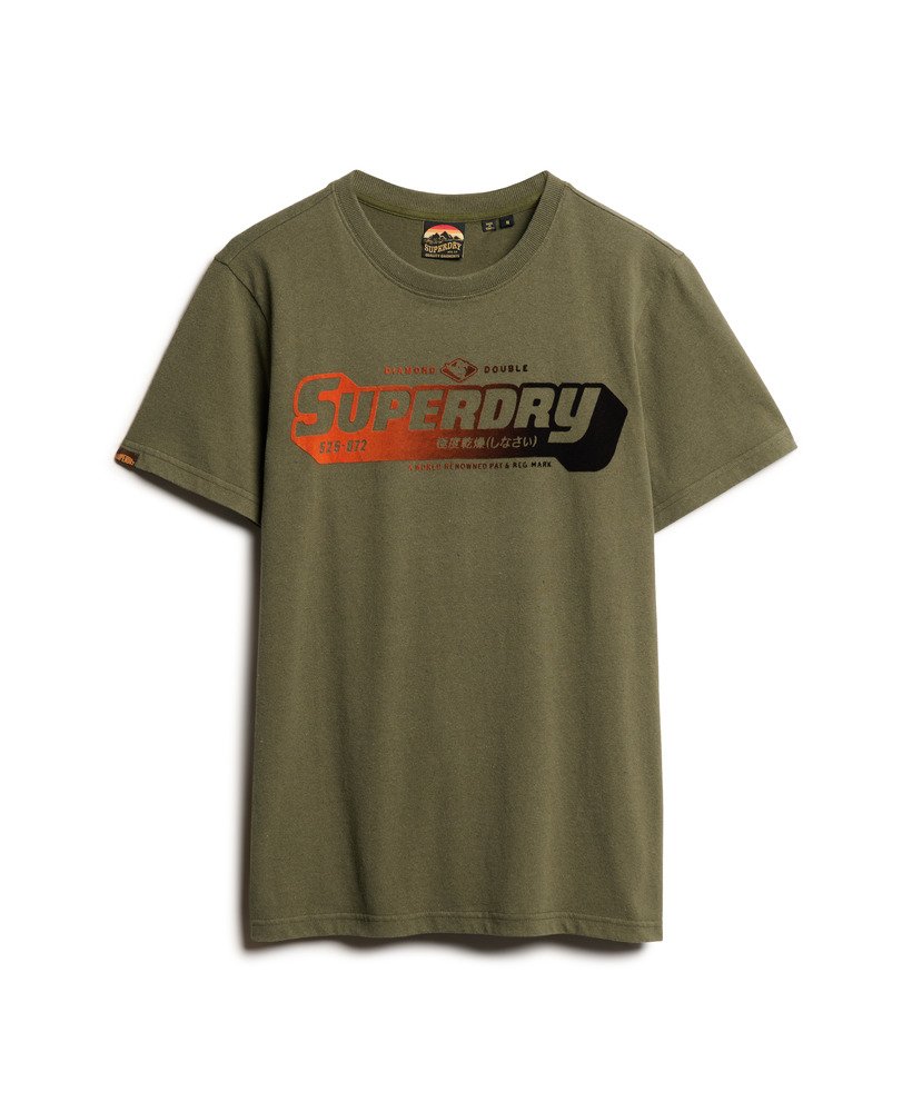 camiseta com estampa degradê flocada em verde cáqui mesclado