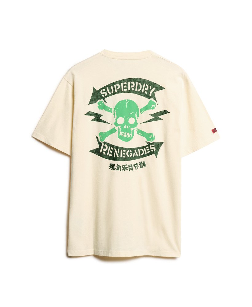 camiseta folgada com estampa punk lo-fi na cor branca arroz.