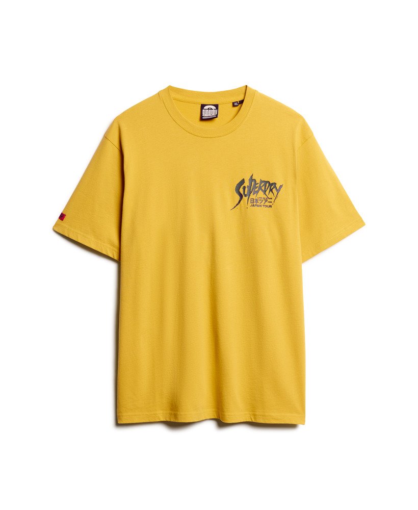 camiseta folgada com estampa punk lo-fi na cor amarelo petróleo.