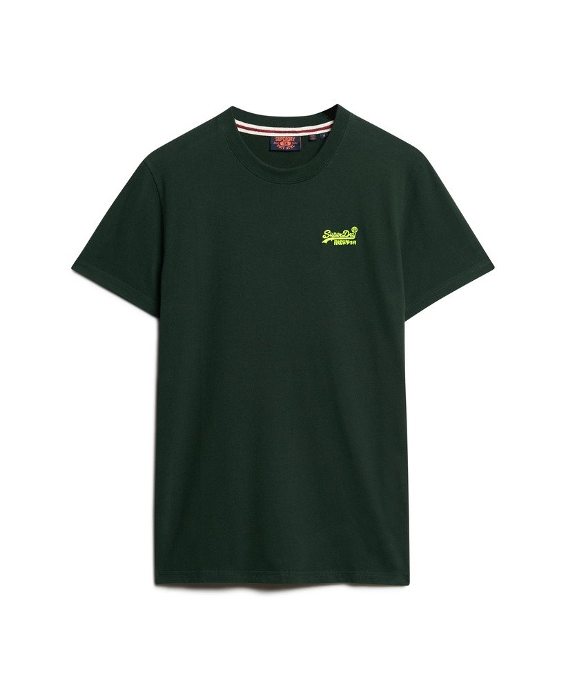 camiseta essential logo em algodão orgânico nas cores verde-florestaamarelo fluorescente