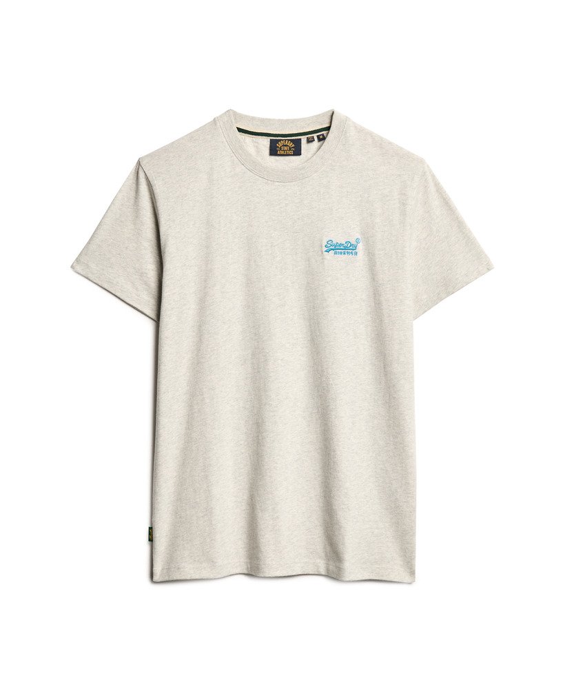camiseta essential logo em algodão orgânico na cor cinza claroazul fluorescente