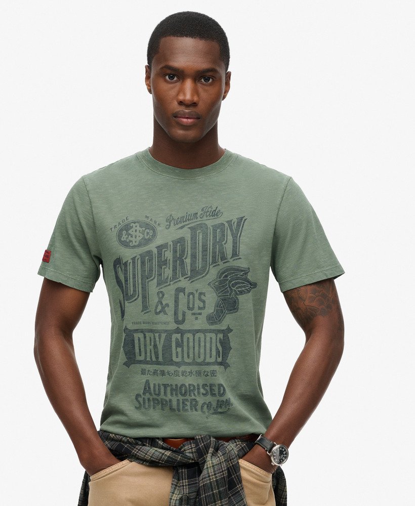 camiseta workwear com estampa script em tecido laurel khaki slub