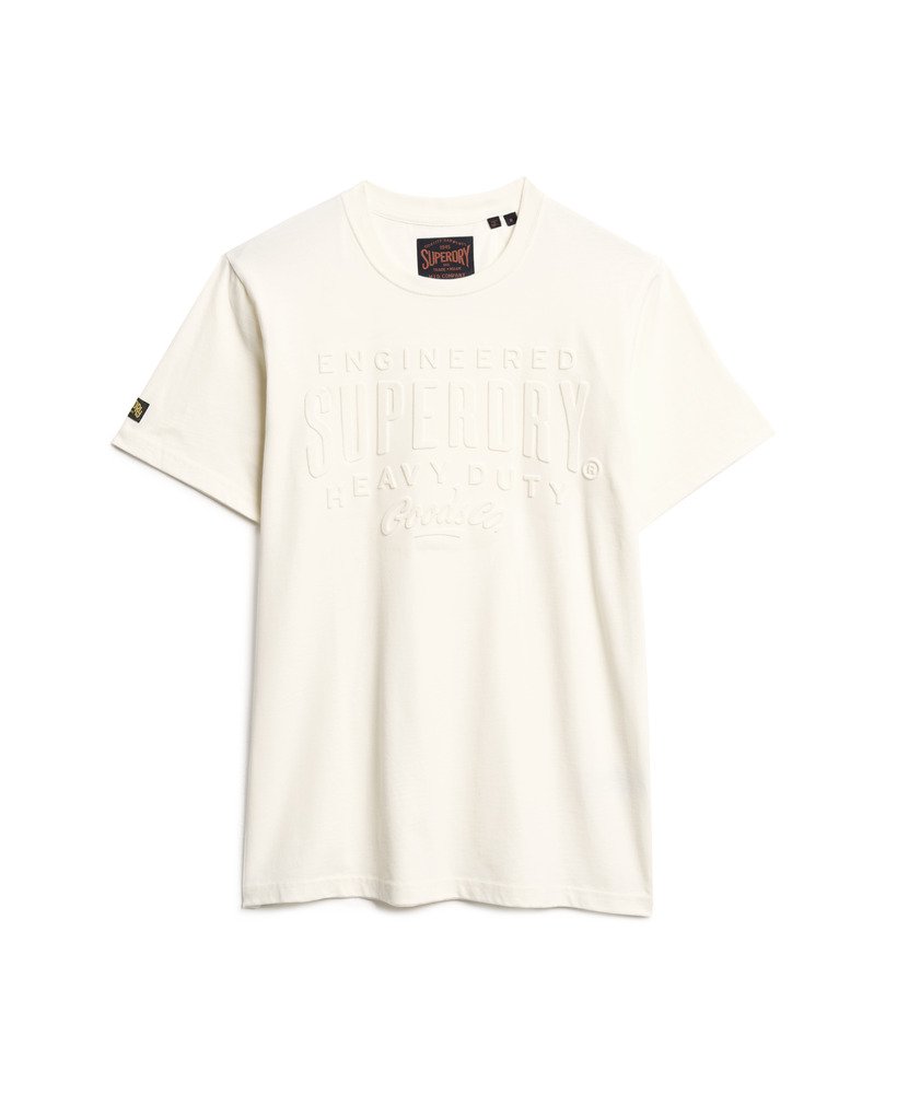 camiseta com estampa de logo em relevo na cor branca arroz