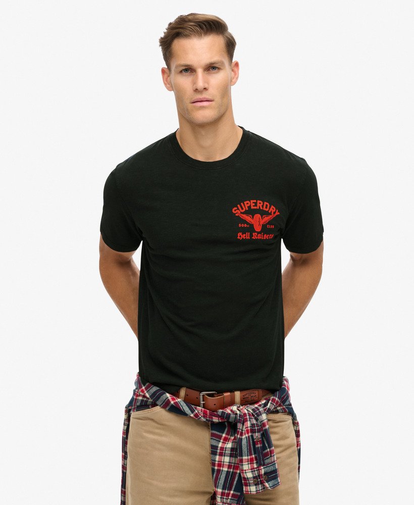 camiseta folgada com estampa de motociclista na cor azul marinho eclipse slub.