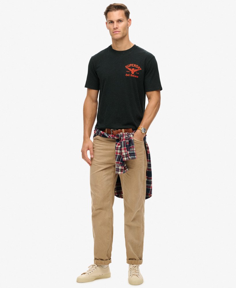 camiseta folgada com estampa de motociclista na cor azul marinho eclipse slub.