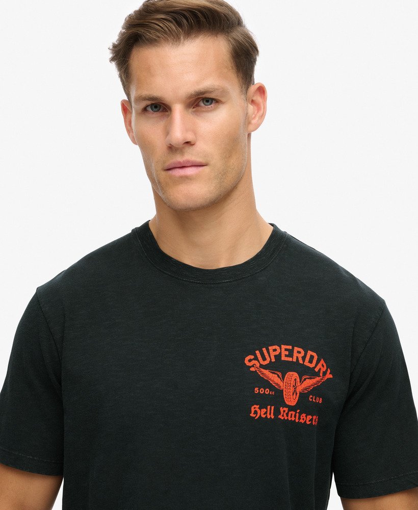camiseta folgada com estampa de motociclista na cor azul marinho eclipse slub.