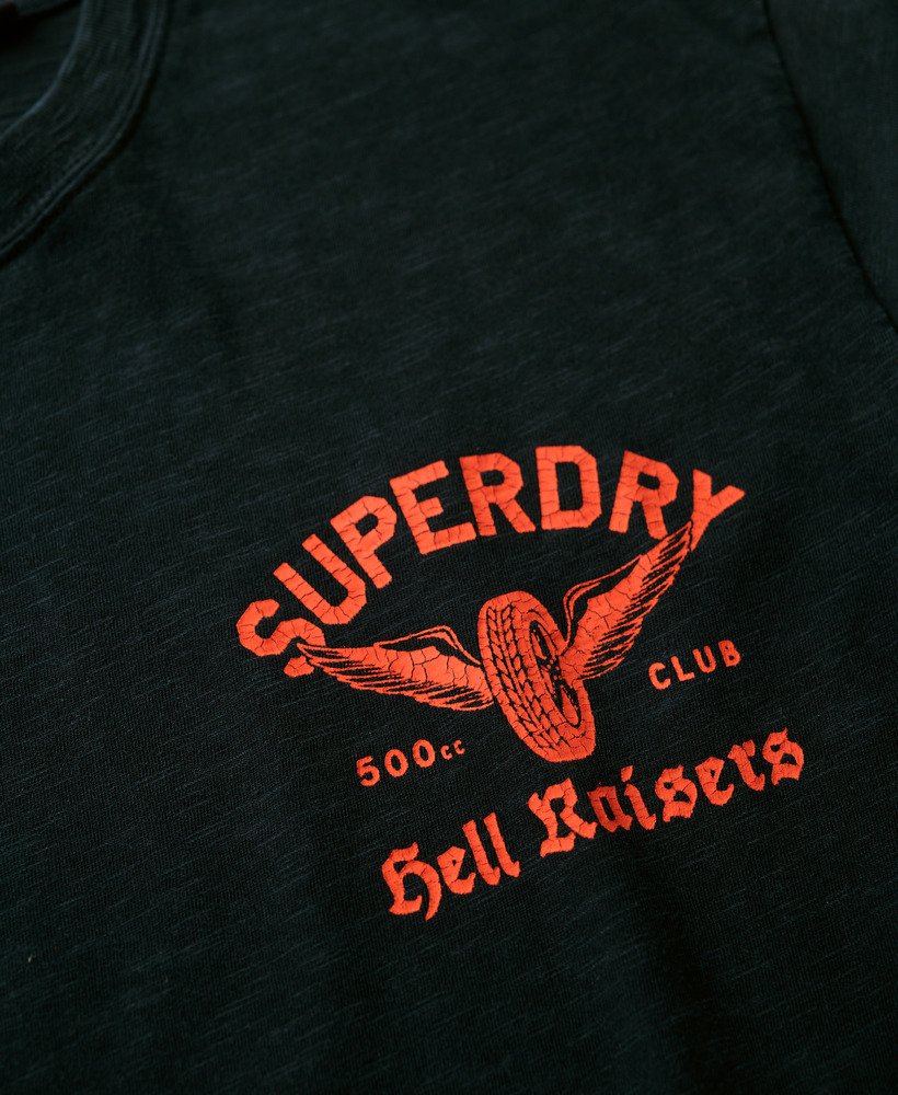 camiseta folgada com estampa de motociclista na cor azul marinho eclipse slub.