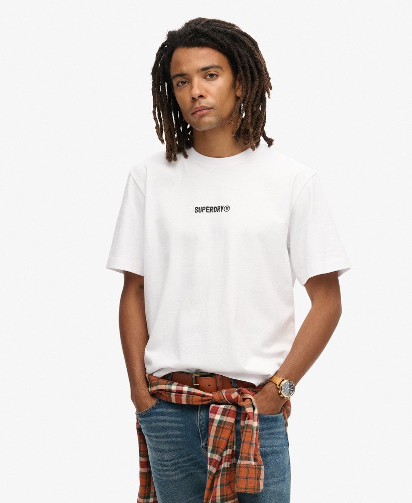 camiseta folgada com estampa de micro logo na cor branca brilhante.