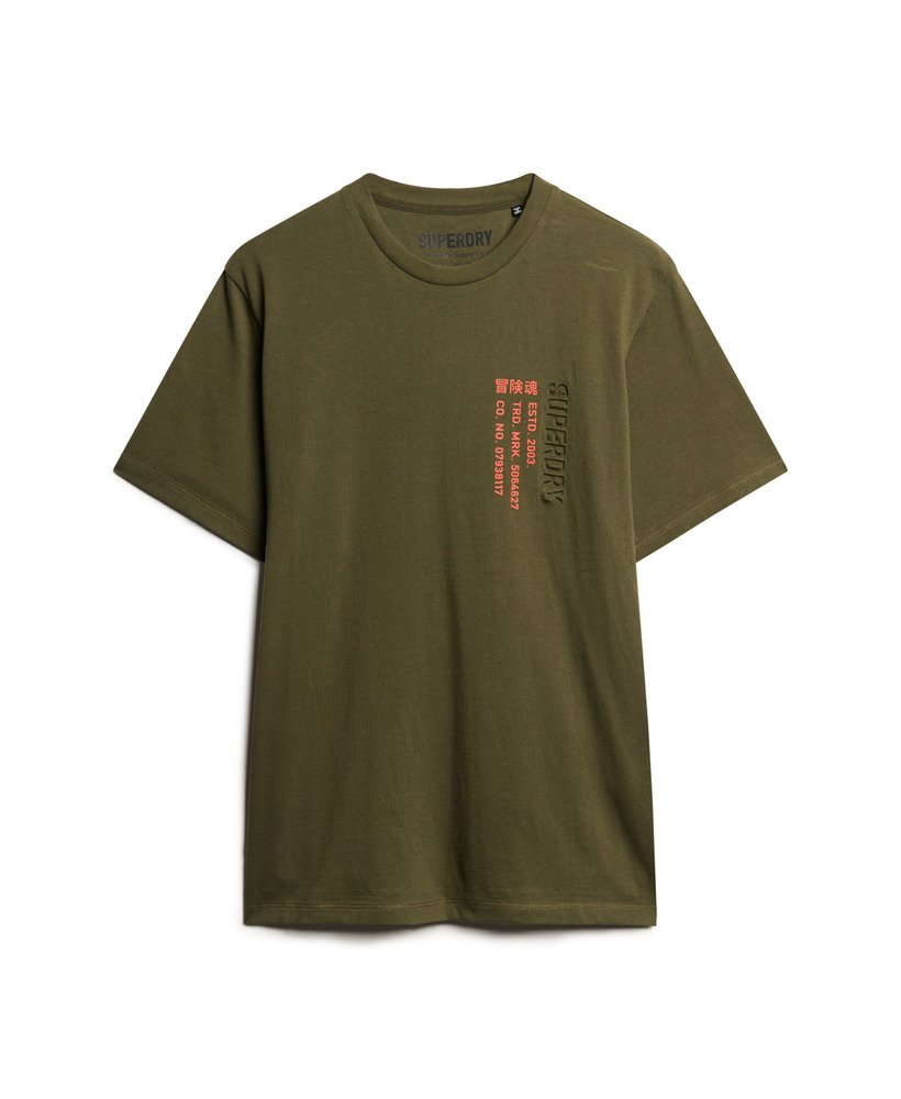 camiseta folgada utility sport logo na cor cáqui militar
