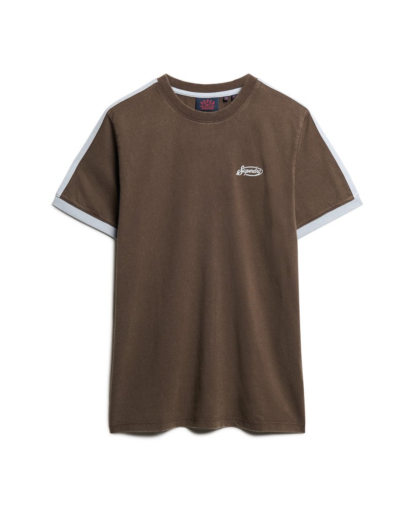 camiseta essential logo retro listrada na cor marrom bracken