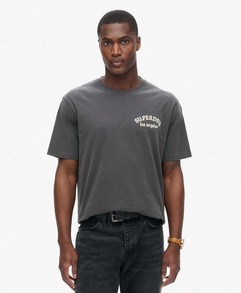 camiseta folgada com estampa de tatuagem nas costas na cor carvÃo