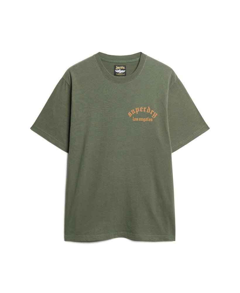 camiseta folgada com estampa de tatuagem nas costas em verde escuro