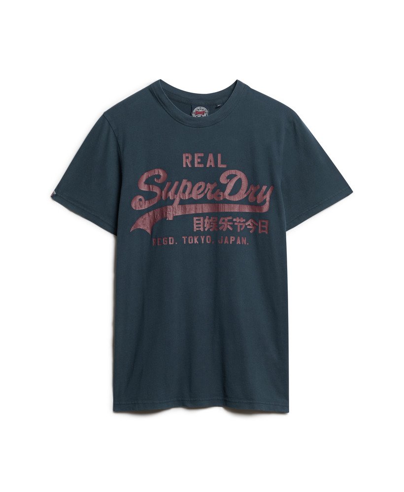 camiseta vintage com estampa de logo na cor azul marinho eclipse