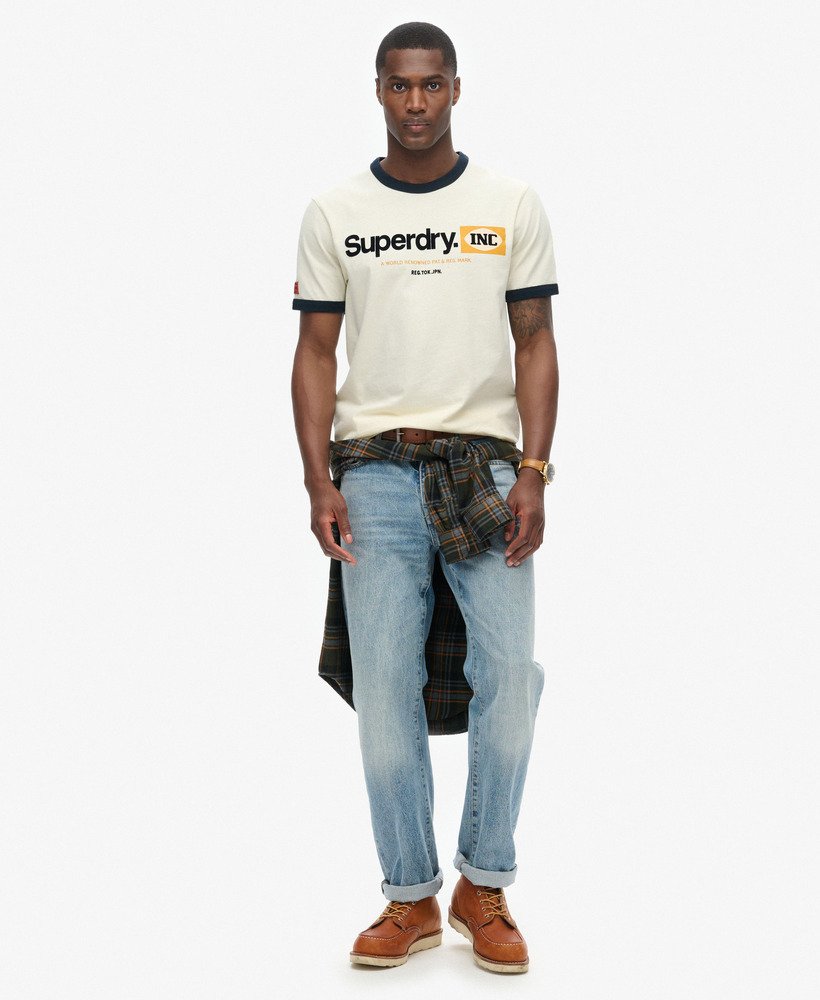 camiseta gráfica core logo ringer workwear na cor creme vintage