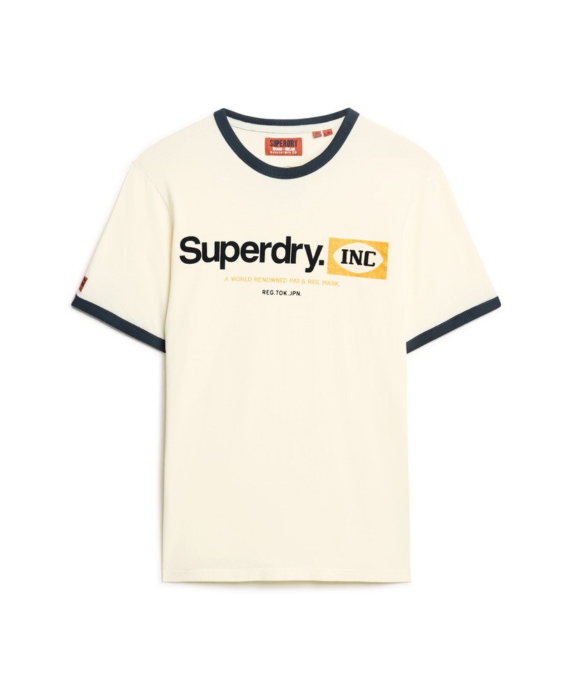 camiseta gráfica core logo ringer workwear na cor creme vintage