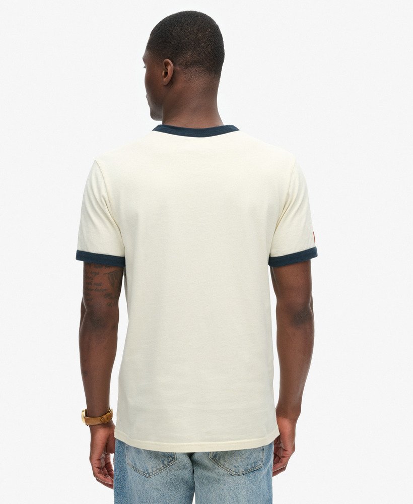 camiseta gráfica core logo ringer workwear na cor creme vintage