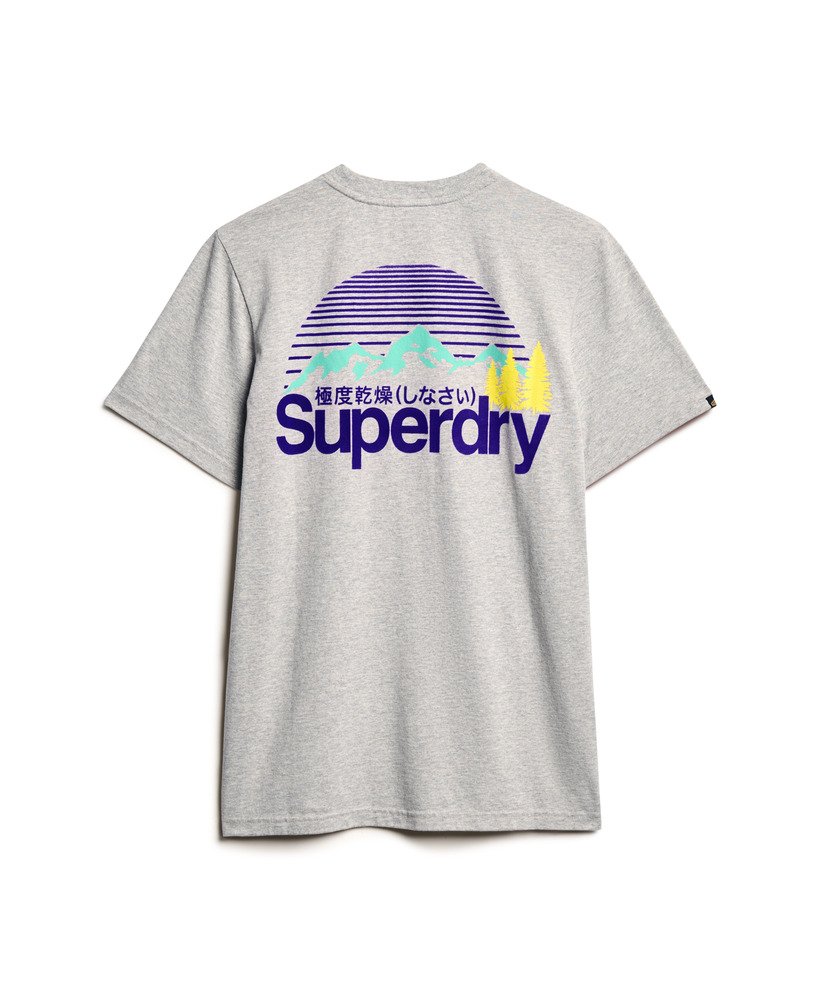 camiseta great outdoor com estampa no peito em bege mesclado cor pedra-pomes