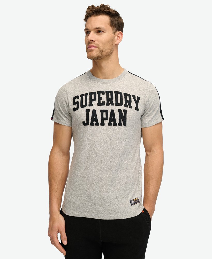 camiseta listrada vintage esportiva em moletom vintage cinza mescla claro
