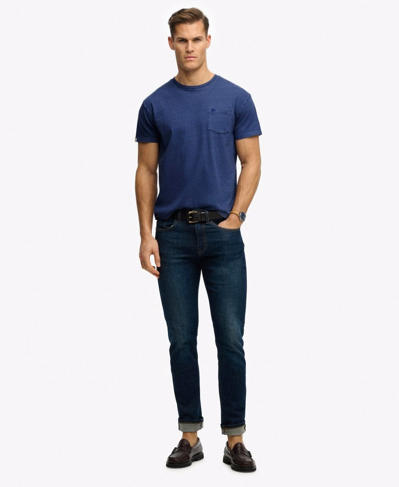 Camiseta clássica de algodão e linho com bolso