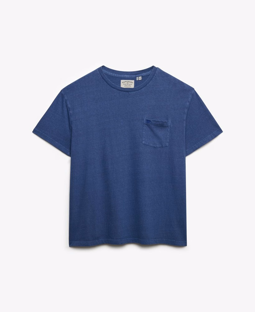 Camiseta clássica de algodão e linho com bolso