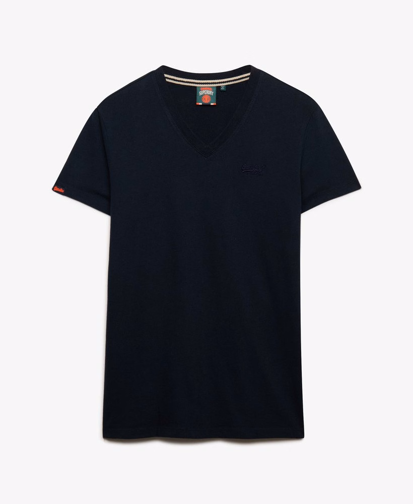 Camiseta de algodão orgânico com decote em V e logotipo bordado