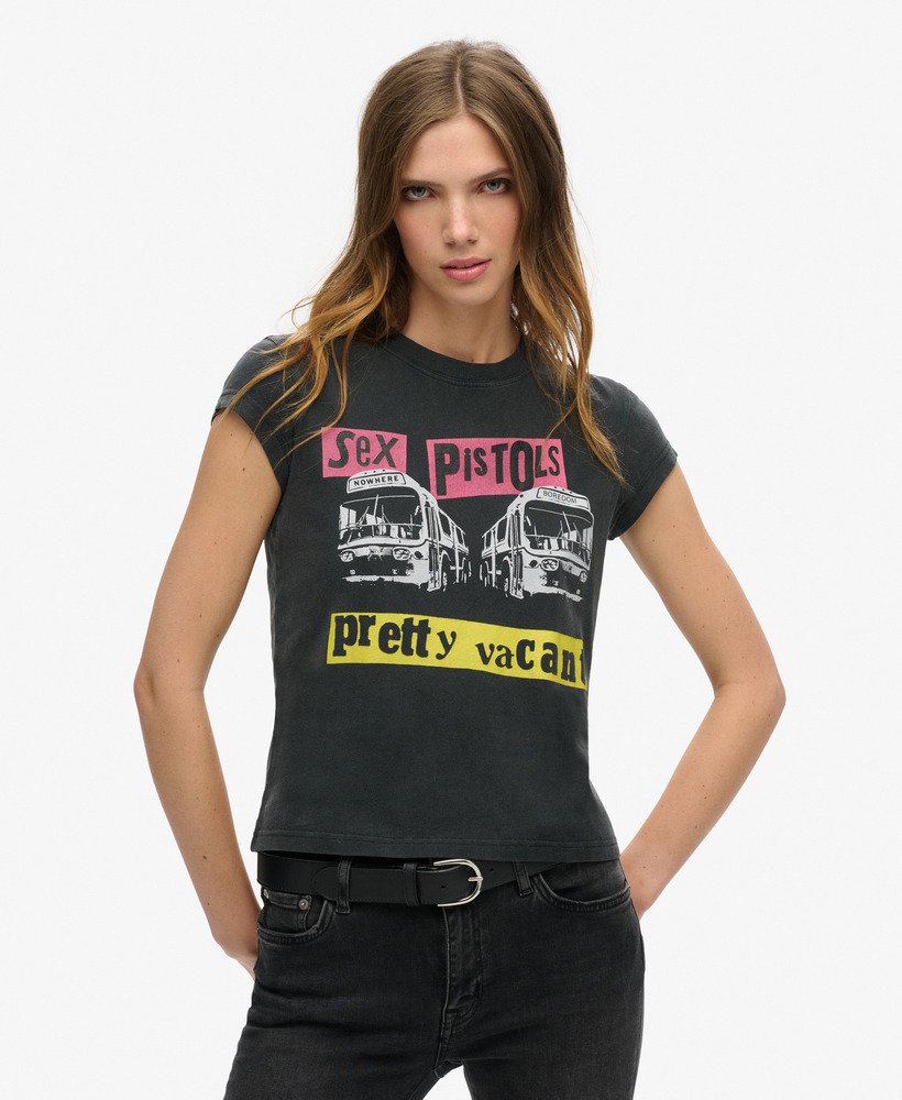 camiseta sex pistols edição limitada manga curta em preto e branco