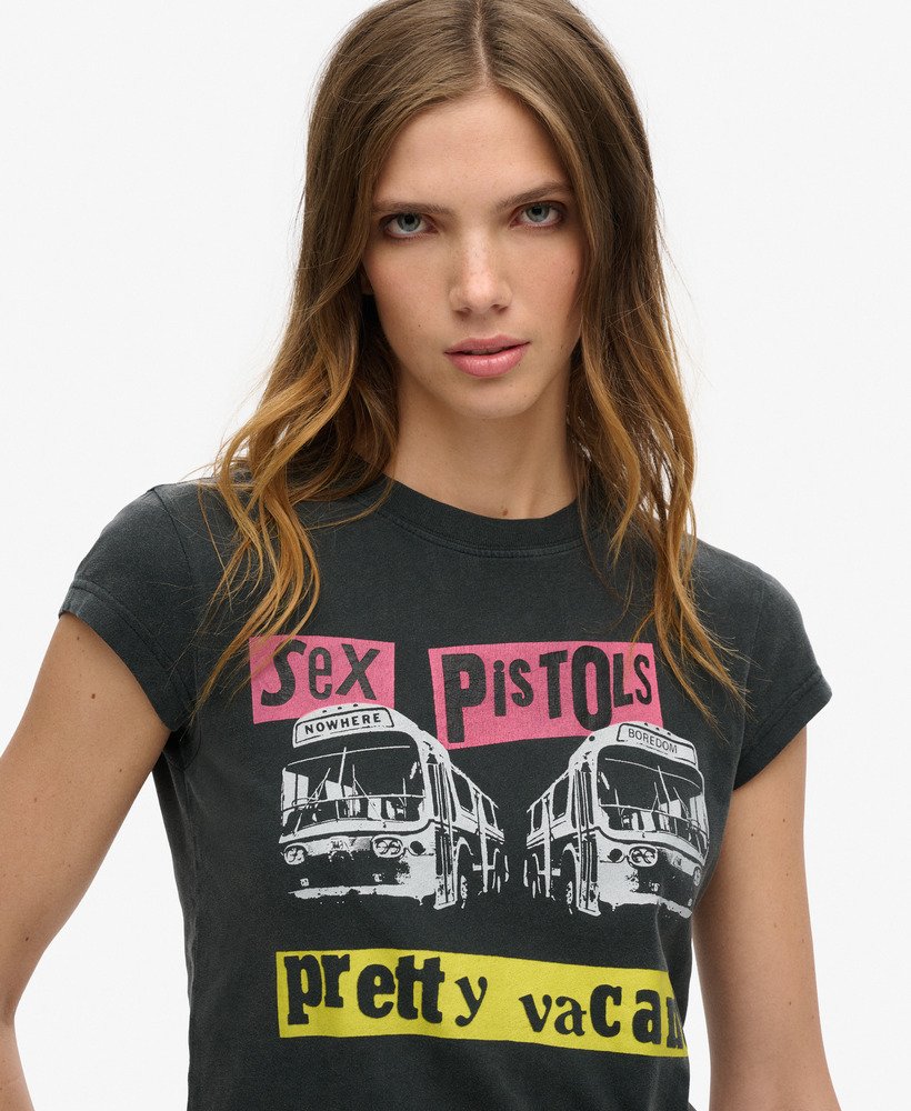 camiseta sex pistols edição limitada manga curta em preto e branco
