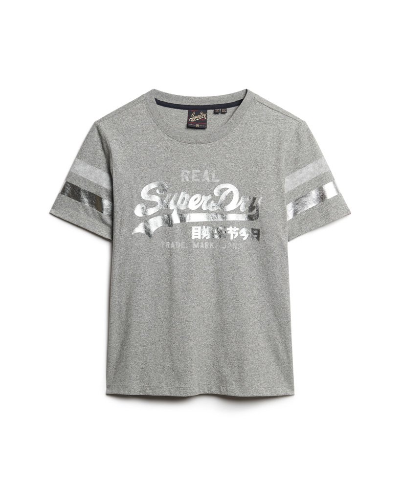 camiseta esportiva com logo vintage em cinza mesclado vintage.