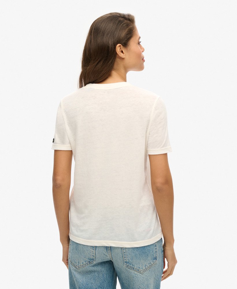 camiseta vintage com logo bordado na cor desert bone off white
