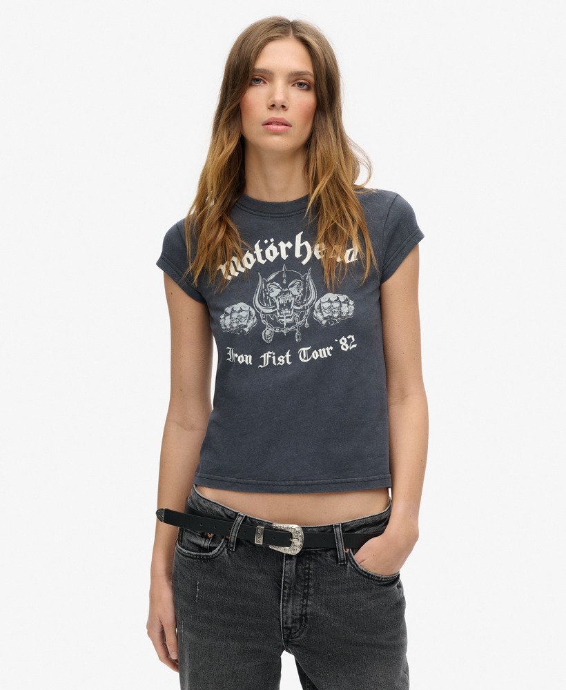 camiseta de manga curta motörhead x superdry na cor preta mid merch.