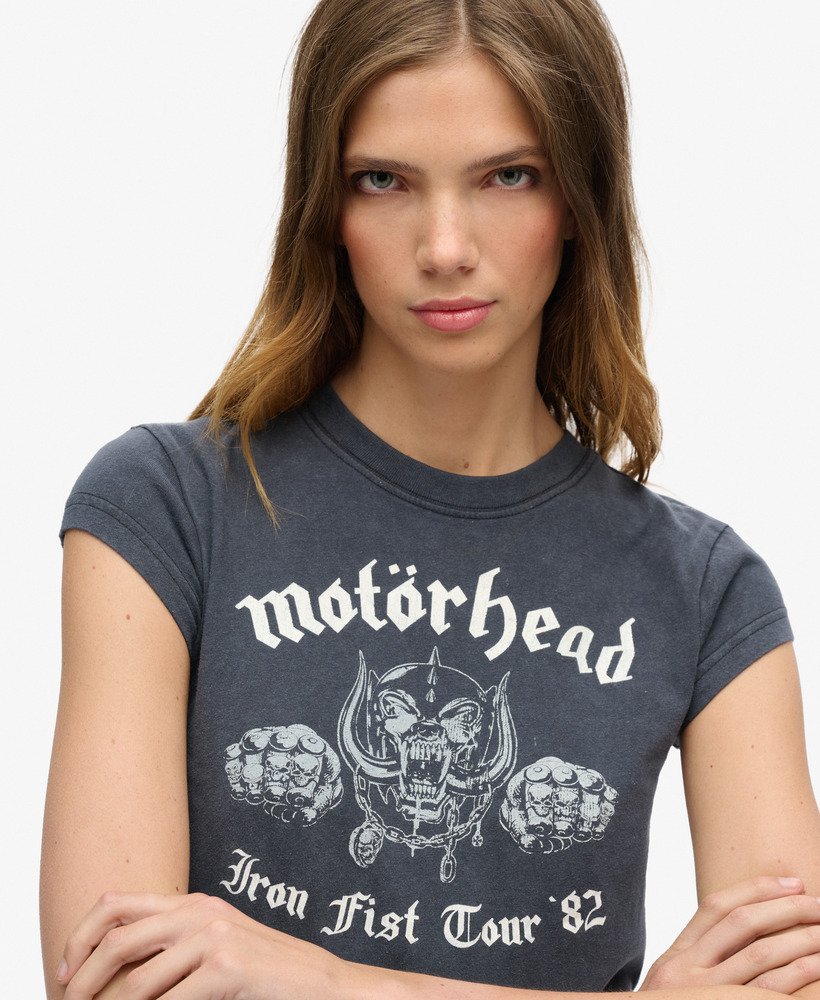 camiseta de manga curta motörhead x superdry na cor preta mid merch.