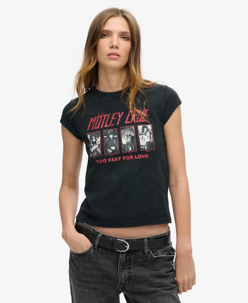 camiseta de manga curta motley crue x superdry em preto e branco