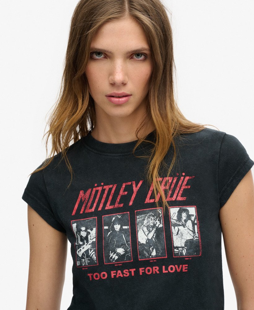 camiseta de manga curta motley crue x superdry em preto e branco