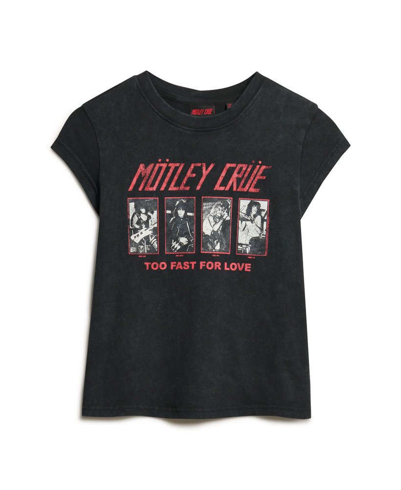 camiseta de manga curta motley crue x superdry em preto e branco