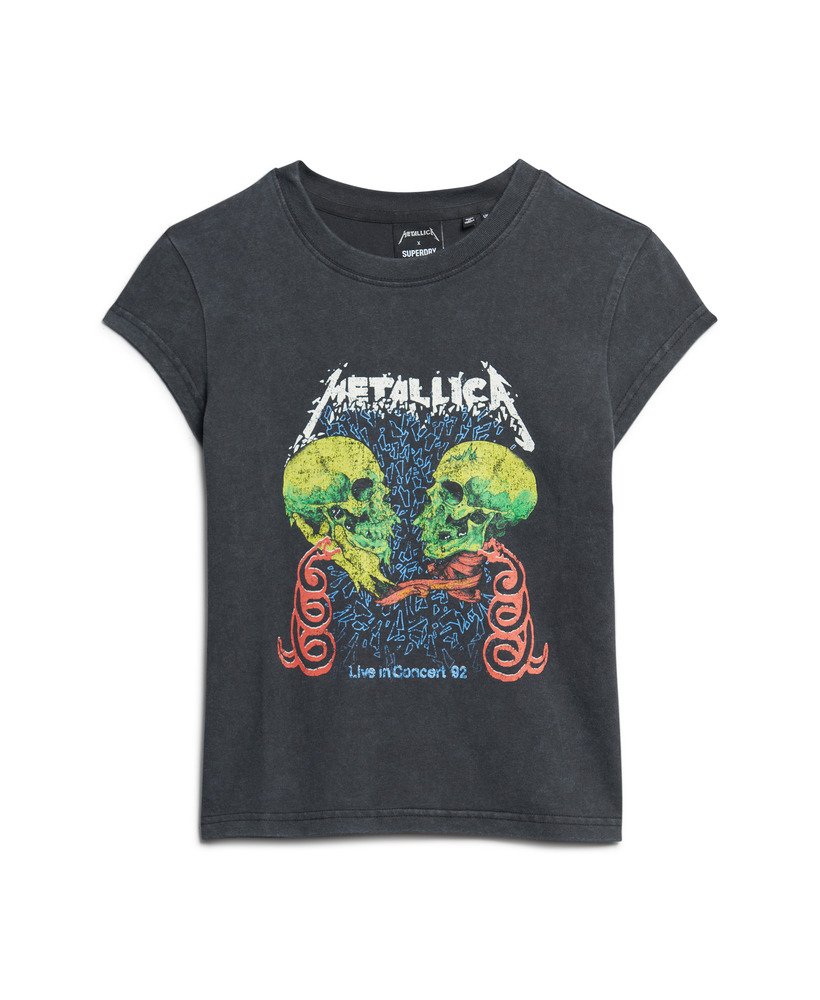 camiseta metallica x superdry de manga curta modelo heavy back na cor preta.