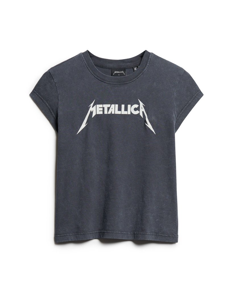 camiseta metallica x superdry de manga curta preta modelo mid merch.