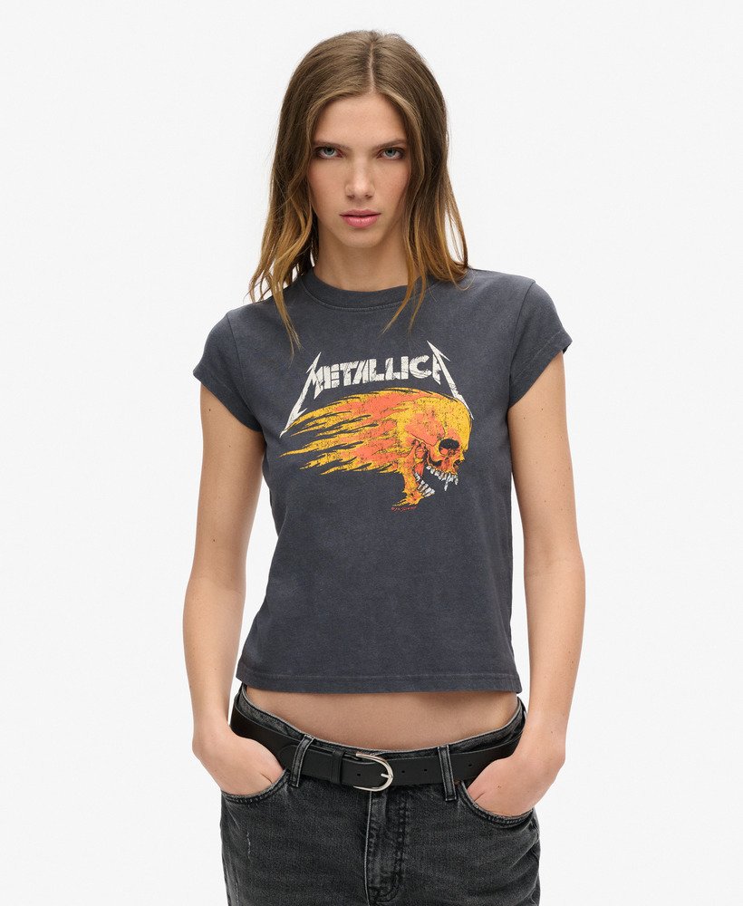 camiseta metallica x superdry de manga curta na cor preta mid backstage