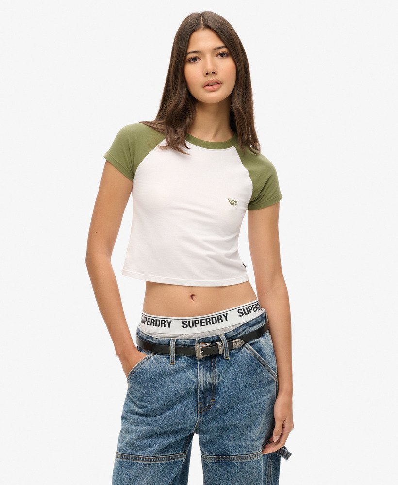 camiseta infantil cropped estilo beisebol na cor opticolive khaki