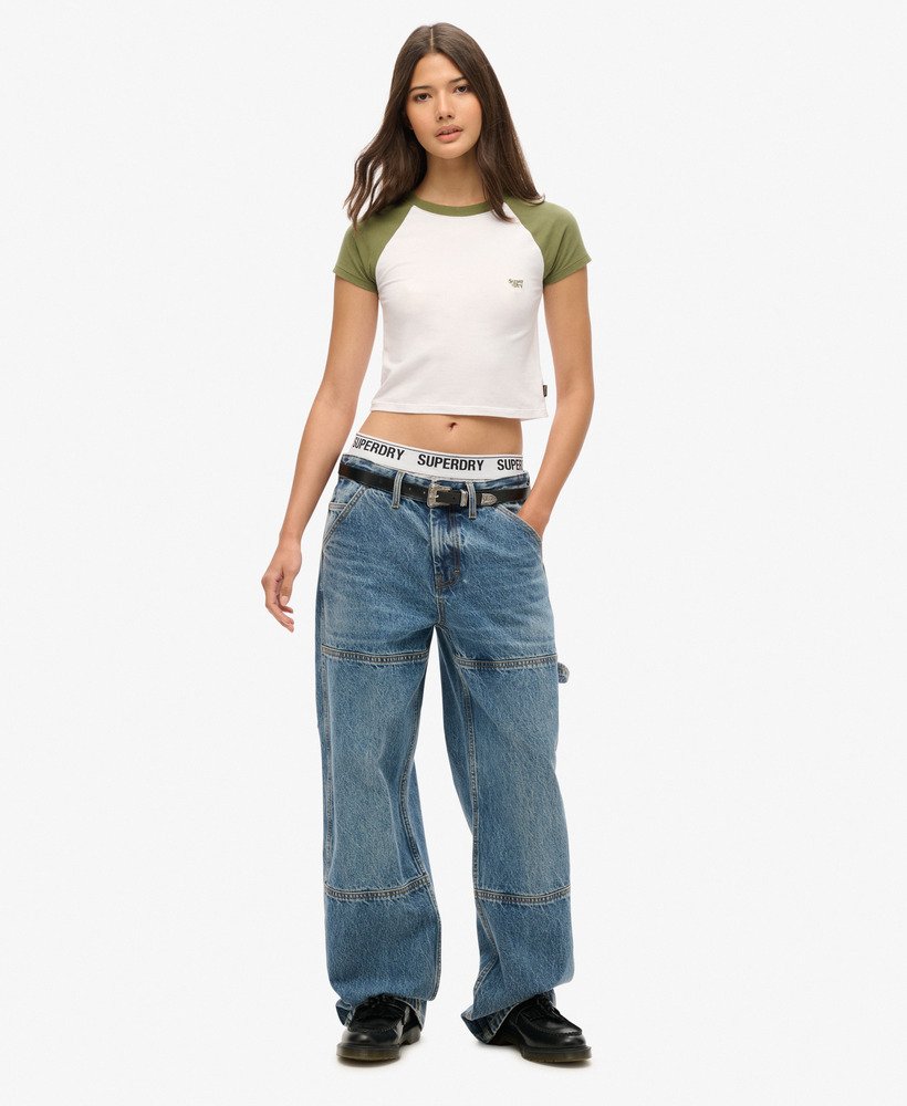 camiseta infantil cropped estilo beisebol na cor opticolive khaki