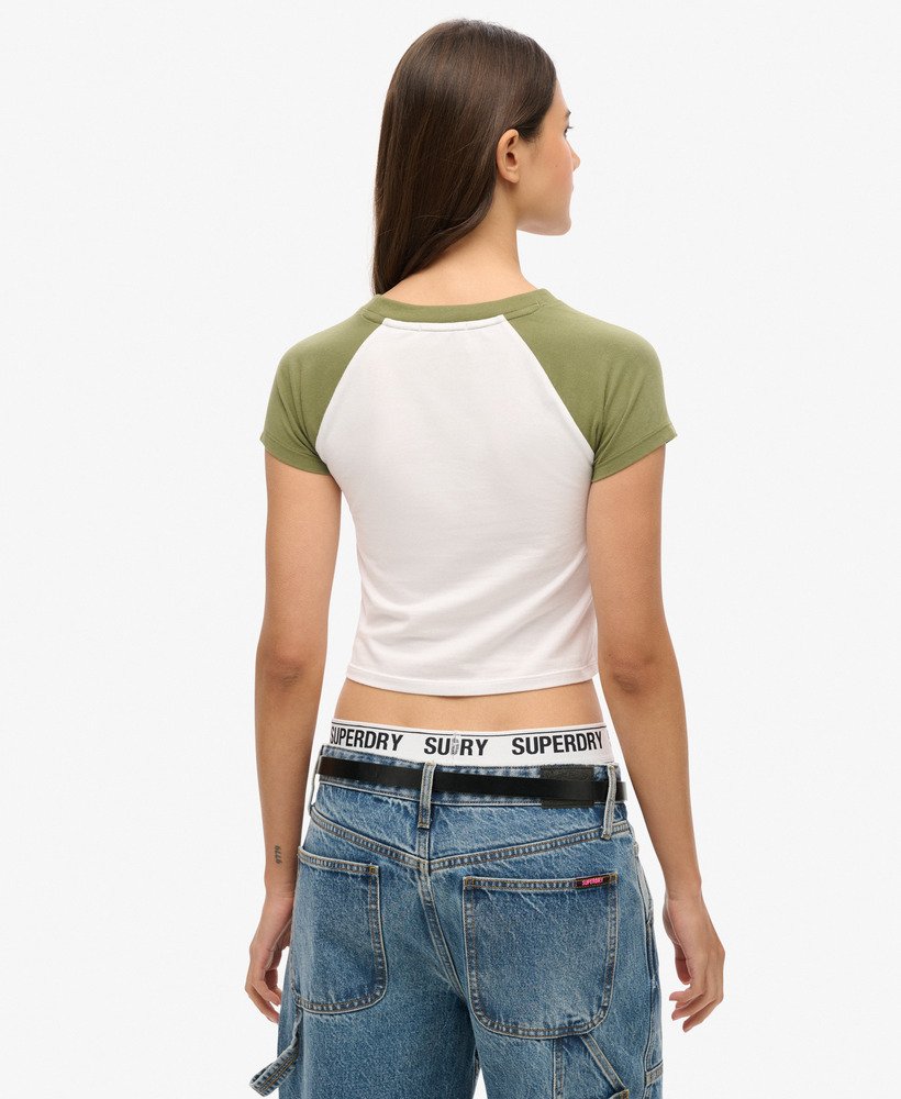 camiseta infantil cropped estilo beisebol na cor opticolive khaki