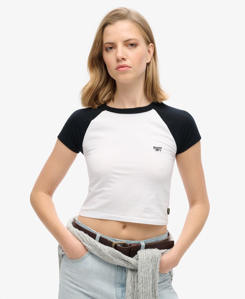 camiseta infantil cropped estilo beisebol na cor Ópticapreta