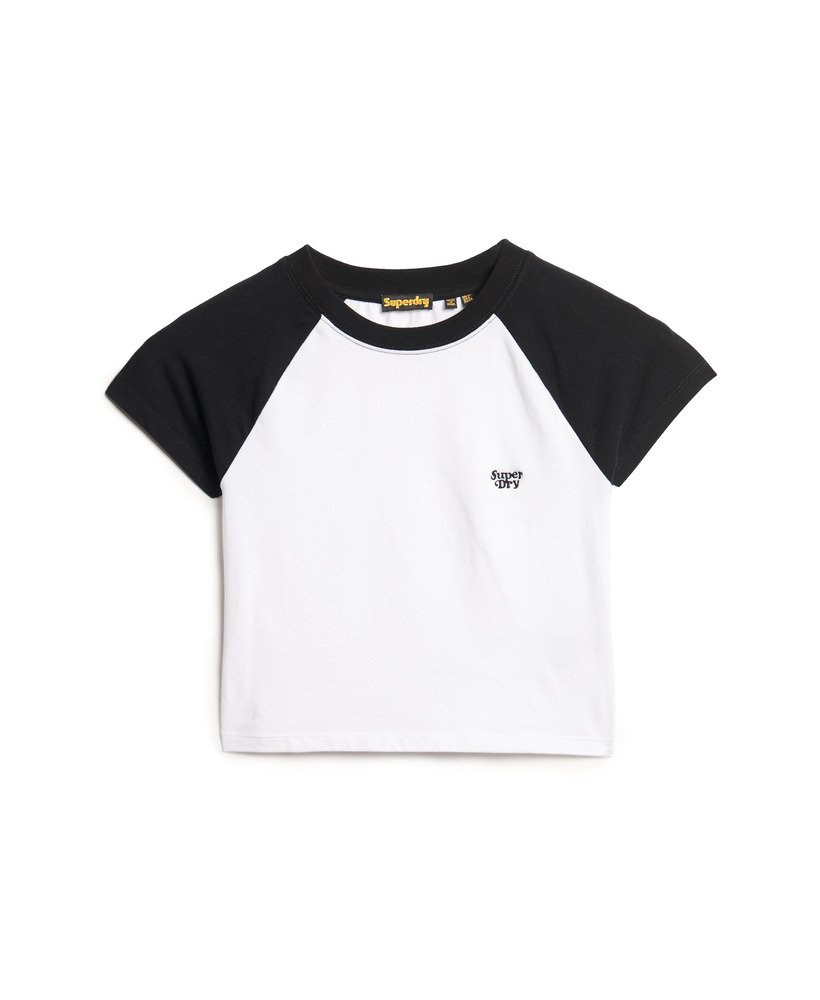 camiseta infantil cropped estilo beisebol na cor Ópticapreta