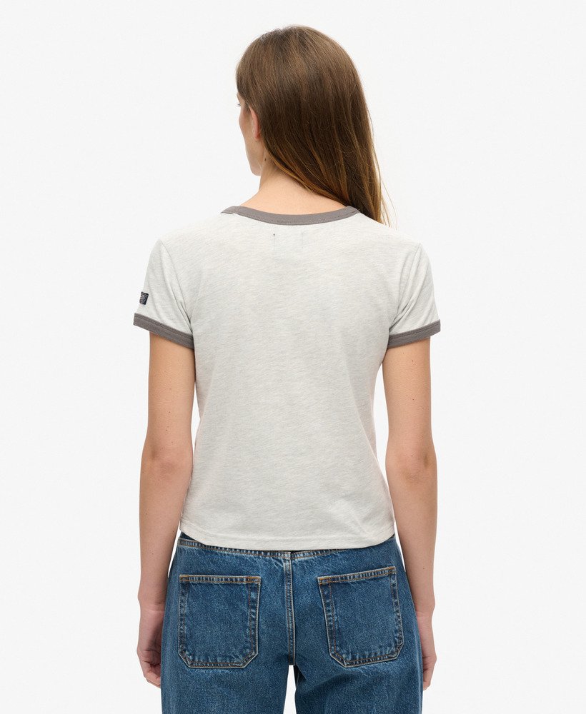 camiseta com logo vintage em neon na cor cinza mesclado glaciar.