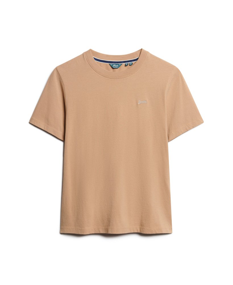 camiseta de algodão orgânico com logo vintage bordado na cor marrom pyramid sands