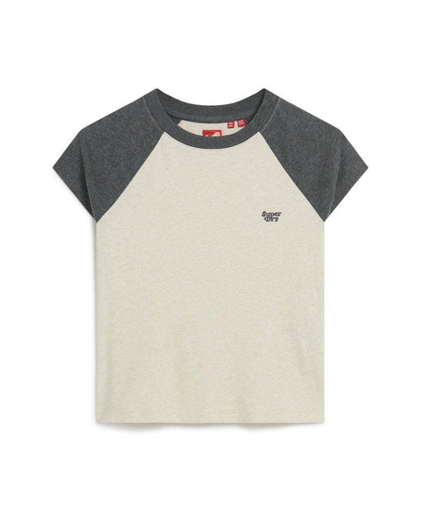 camiseta raglan essential logo em algodão orgânico nas cores mescladas aveia claracinza carvão intenso
