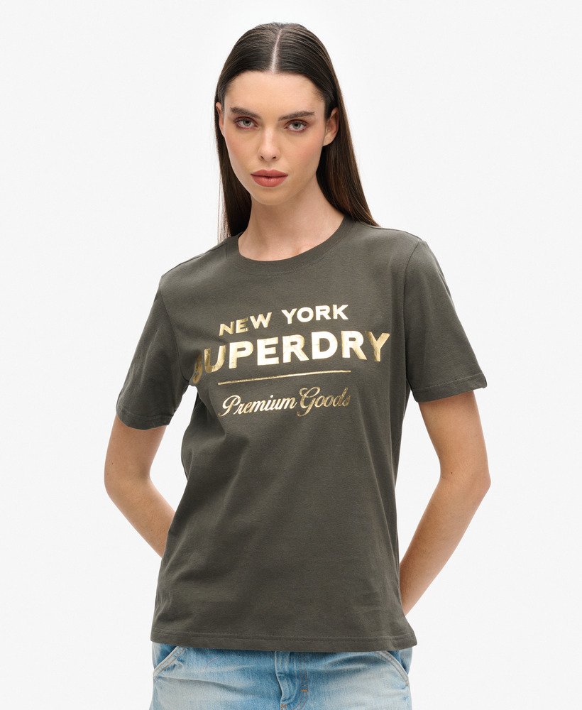 camiseta luxe metallic logo na cor preto vintage